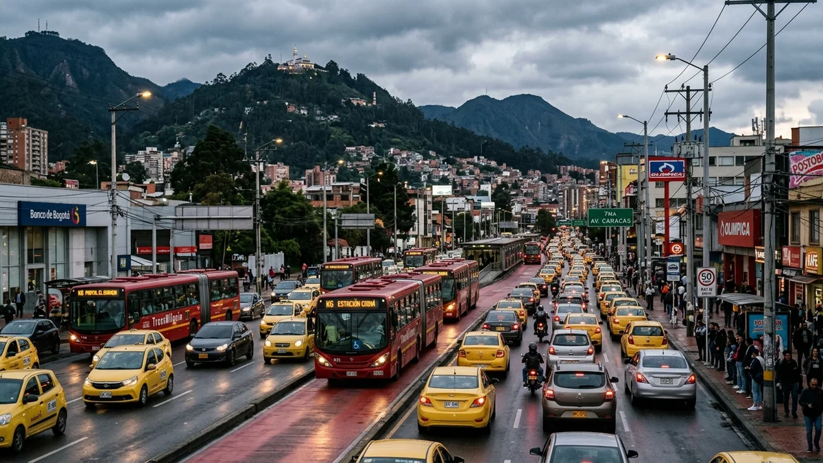 Tráfico denso en hora pico y control de Pico y Placa en Colombia